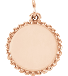 86472 Pendant 14K Rose 18.3 X 13.8 Mm Polished Engravable Round Beaded Pendant