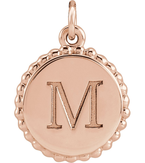 86472 Pendant 14K Rose 18.3 X 13.8 Mm Polished Engravable Round Beaded Pendant