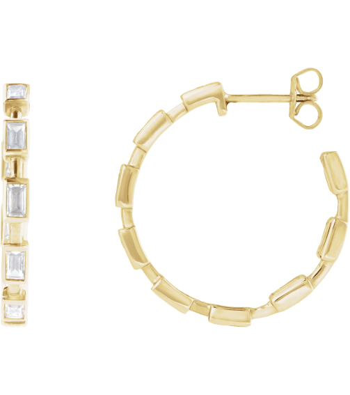 689134 Earring Set 14K Yellow 24.5 Mm 2.9 Mm Lab-Grown Diamond Straight Baguette 3.5 X 1.8Mm 1 14 Ctw Si1-Si2, Gh Pair Friction Backs Included Polished 1 14 Ctw Lab-Grown Diamond Hoop Earrings