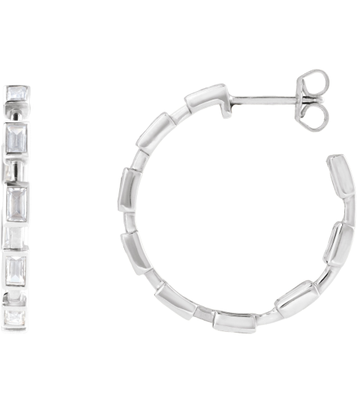 689134 Earring Set 14K White 24.5 Mm 2.9 Mm Lab-Grown Diamond Straight Baguette 3.5 X 1.8Mm 1 14 Ctw Si1-Si2, Gh Pair Friction Backs Included Polished 1 14 Ctw Lab-Grown Diamond Hoop Earrings