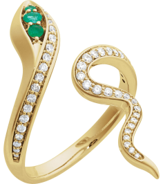 689137 Ring Set 14K Yellow Natural Emerald Round 2.5 Mm Natural Diamond Polished Natural Emerald And 13 Ctw Natural Diamond Snake Ring