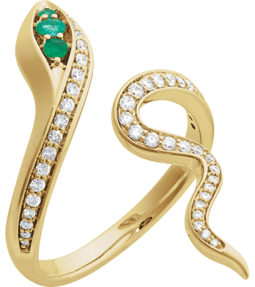 689137 Ring Set 14K Yellow Natural Emerald Round 2.5 Mm Natural Diamond Polished Natural Emerald And 13 Ctw Natural Diamond Snake Ring