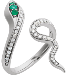 689137 Ring Set 14K White Natural Emerald Round 2.5 Mm Natural Diamond Polished Natural Emerald And 13 Ctw Natural Diamond Snake Ring