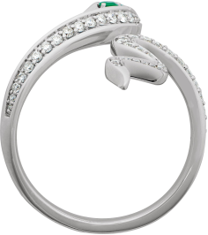 689137 Ring Set 14K White Natural Emerald Round 2.5 Mm Natural Diamond Polished Natural Emerald And 13 Ctw Natural Diamond Snake Ring