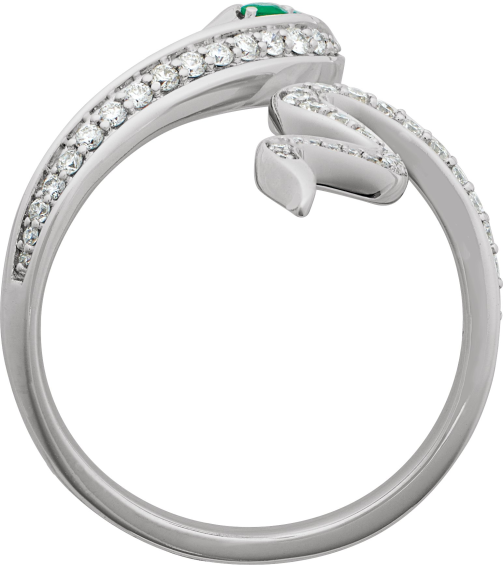 689137 Ring Set 14K White Natural Emerald Round 2.5 Mm Natural Diamond Polished Natural Emerald And 13 Ctw Natural Diamond Snake Ring