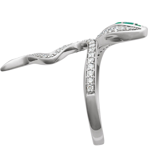 689137 Ring Set Platinum Natural Emerald Round 2.5 Mm Natural Diamond Polished Natural Emerald And 13 Ctw Natural Diamond Snake Ring