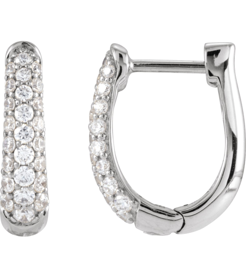 689136 Earring Set 14K White 14.9 Mm 3.9 Mm Natural Diamond Round 1.7Mm 12 Ctw I1, Gh Pair Hinged Polished 12 Ctw Natural Diamond Hoop Earrings