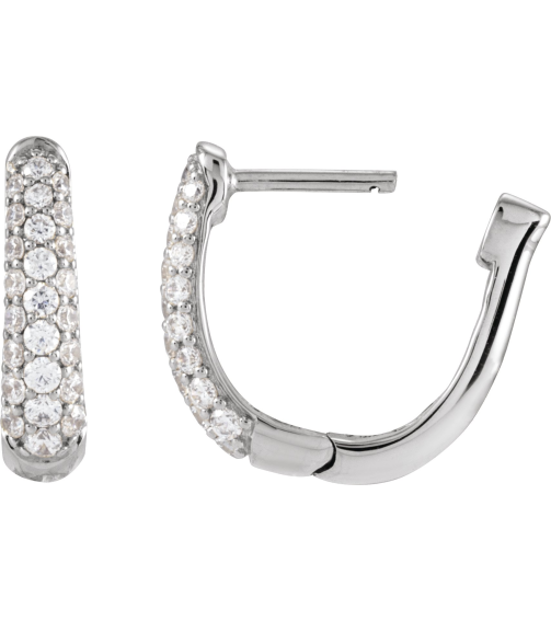 689136 Earring Set 14K White 14.9 Mm 3.9 Mm Natural Diamond Round 1.7Mm 12 Ctw I1, Gh Pair Hinged Polished 12 Ctw Natural Diamond Hoop Earrings