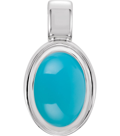 23487 Pendant Set Sterling Silver Oval Natural Turquoise 6 X 4 Mm Polished Natural Cabochon Turquoise Bezel Pendant