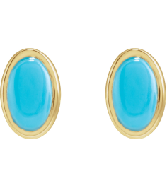 23489 14K Yellow Set Oval Natural Turquoise Pair 5 X 3 Mm Friction Friction Backs Included Bezel Polished Natural Cabochon Turquoise Bezel Earrings