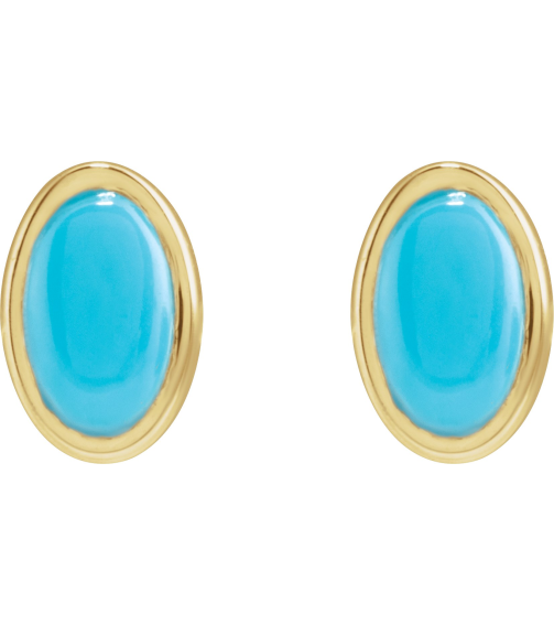 23489 14K Yellow Set Oval Natural Turquoise Pair 5 X 3 Mm Friction Friction Backs Included Bezel Polished Natural Cabochon Turquoise Bezel Earrings