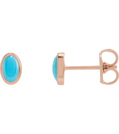 23489 14K Rose Set Oval Natural Turquoise Pair 5 X 3 Mm Friction Friction Backs Included Bezel Polished Natural Cabochon Turquoise Bezel Earrings