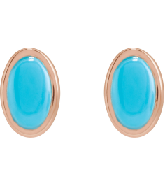 23489 14K Rose Set Oval Natural Turquoise Pair 5 X 3 Mm Friction Friction Backs Included Bezel Polished Natural Cabochon Turquoise Bezel Earrings