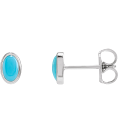 23489 Sterling Silver Set Oval Natural Turquoise Pair 5 X 3 Mm Friction Friction Backs Included Bezel Polished Natural Cabochon Turquoise Bezel Earrings