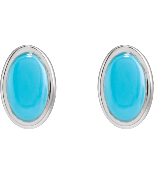 23489 Sterling Silver Set Oval Natural Turquoise Pair 5 X 3 Mm Friction Friction Backs Included Bezel Polished Natural Cabochon Turquoise Bezel Earrings