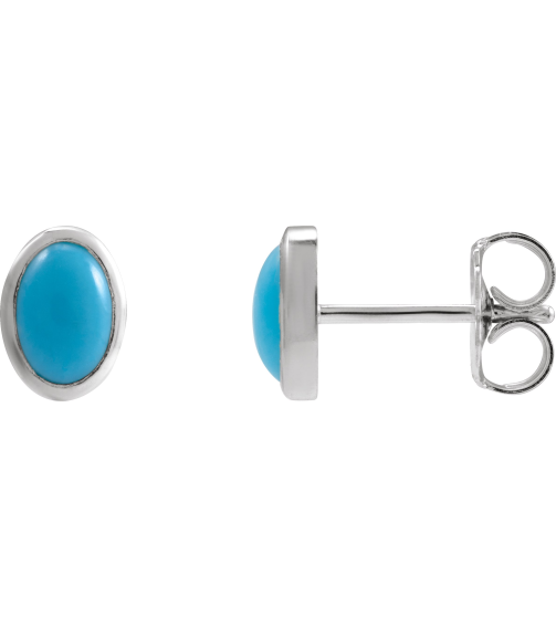23489 14K White Set Oval Natural Turquoise Pair 6 X 4 Mm Friction Friction Backs Included Bezel Polished Natural Cabochon Turquoise Bezel Earrings