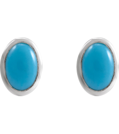 23489 14K White Set Oval Natural Turquoise Pair 6 X 4 Mm Friction Friction Backs Included Bezel Polished Natural Cabochon Turquoise Bezel Earrings