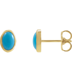 23489 14K Yellow Set Oval Natural Turquoise Pair 6 X 4 Mm Friction Friction Backs Included Bezel Polished Natural Cabochon Turquoise Bezel Earrings