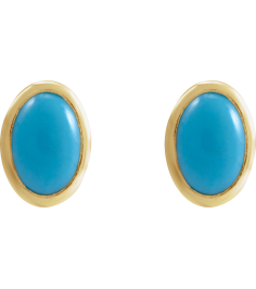 23489 14K Yellow Set Oval Natural Turquoise Pair 6 X 4 Mm Friction Friction Backs Included Bezel Polished Natural Cabochon Turquoise Bezel Earrings