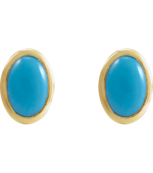 23489 14K Yellow Set Oval Natural Turquoise Pair 6 X 4 Mm Friction Friction Backs Included Bezel Polished Natural Cabochon Turquoise Bezel Earrings
