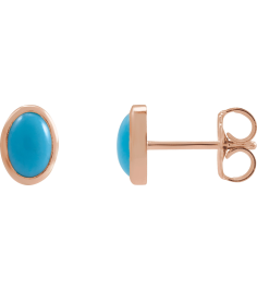 23489 14K Rose Set Oval Natural Turquoise Pair 6 X 4 Mm Friction Friction Backs Included Bezel Polished Natural Cabochon Turquoise Bezel Earrings
