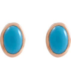 23489 14K Rose Set Oval Natural Turquoise Pair 6 X 4 Mm Friction Friction Backs Included Bezel Polished Natural Cabochon Turquoise Bezel Earrings