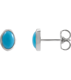 23489 Sterling Silver Set Oval Natural Turquoise Pair 6 X 4 Mm Friction Friction Backs Included Bezel Polished Natural Cabochon Turquoise Bezel Earrings