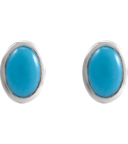 23489 Sterling Silver Set Oval Natural Turquoise Pair 6 X 4 Mm Friction Friction Backs Included Bezel Polished Natural Cabochon Turquoise Bezel Earrings