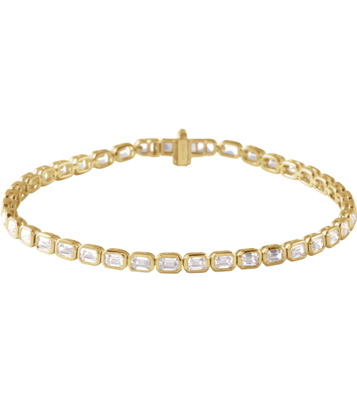 Brc963 Bracelet Set 14K Yellow Emerald Lab-Grown Diamond 3.5 X 2.4Mm 6 14 Ctw Si, G-H 7 In Polished 6 14 Ctw Lab-Grown Diamond Line Bracelet