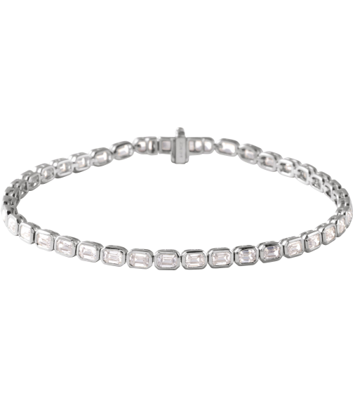 Brc963 Bracelet Set 14K White Emerald Lab-Grown Diamond 3.5 X 2.4Mm 6 14 Ctw Si, G-H 7 In Polished 6 14 Ctw Lab-Grown Diamond Line Bracelet