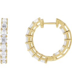 689144 Earring Set 14K Yellow 21.2 Mm 3.2 Mm Natural Diamond Emerald 3.2 X 2.3Mm 3 Ctw I1, Gh Pair Hinged Polished 3 Ctw Natural Diamond Inside-Outside Hoop Earrings