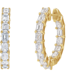 689144 Earring Set 14K Yellow 21.2 Mm 3.2 Mm Natural Diamond Emerald 3.2 X 2.3Mm 3 Ctw I1, Gh Pair Hinged Polished 3 Ctw Natural Diamond Inside-Outside Hoop Earrings