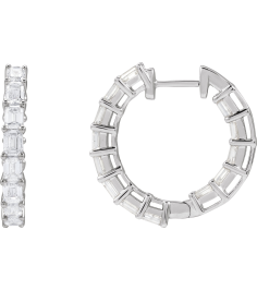 689144 Earring Set 14K White 21.2 Mm 3.2 Mm Natural Diamond Emerald 3.2 X 2.3Mm 3 Ctw I1, Gh Pair Hinged Polished 3 Ctw Natural Diamond Inside-Outside Hoop Earrings