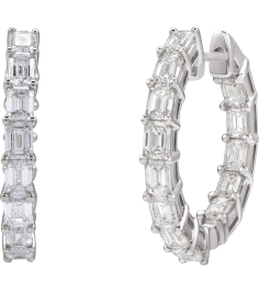 689144 Earring Set 14K White 21.2 Mm 3.2 Mm Natural Diamond Emerald 3.2 X 2.3Mm 3 Ctw I1, Gh Pair Hinged Polished 3 Ctw Natural Diamond Inside-Outside Hoop Earrings