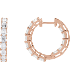 689144 Earring Set 14K Rose 21.2 Mm 3.2 Mm Natural Diamond Emerald 3.2 X 2.3Mm 3 Ctw I1, Gh Pair Hinged Polished 3 Ctw Natural Diamond Inside-Outside Hoop Earrings