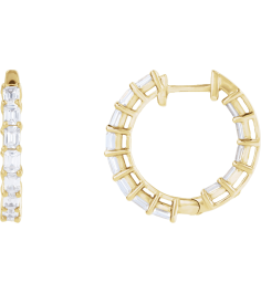 689144 Earring Set 14K Yellow 21.2 Mm 3.2 Mm Lab-Grown Diamond Emerald 3.2 X 2.3Mm 3 Ctw Si1-Si2, Gh Pair Hinged Polished 3 Ctw Lab-Grown Diamond Inside-Outside Hoop Earrings