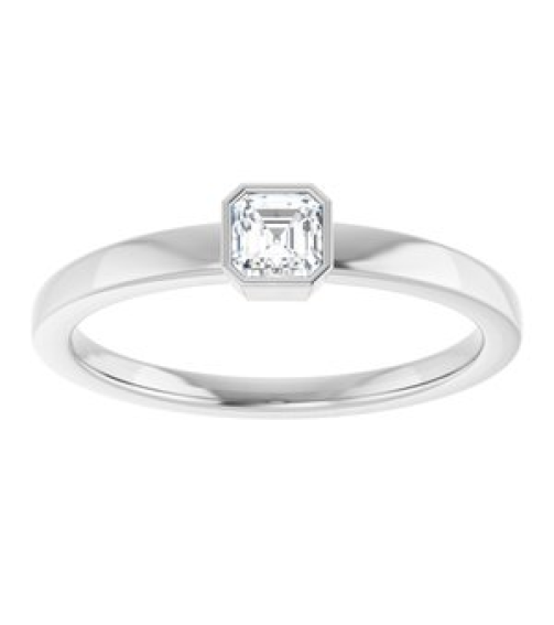 126777 Ring Set Platinum Natural Diamond Asscher 3.5 X 3.5 Mm Polished 14 Ct Natural Diamond Bezel-Set Ring