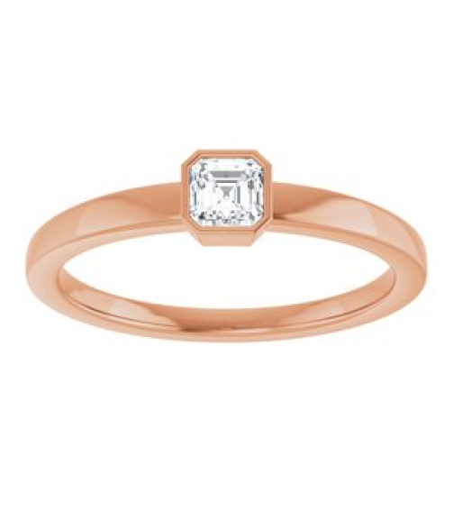126777 Ring Set 14K Rose Natural Diamond Asscher 3.5 X 3.5 Mm Polished 14 Ct Natural Diamond Bezel-Set Ring