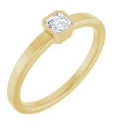 126777 Ring Set 14K Yellow Natural Diamond Asscher 3.5 X 3.5 Mm Polished 14 Ct Natural Diamond Bezel-Set Ring