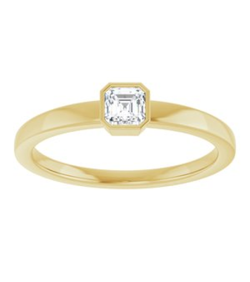 126777 Ring Set 14K Yellow Natural Diamond Asscher 3.5 X 3.5 Mm Polished 14 Ct Natural Diamond Bezel-Set Ring
