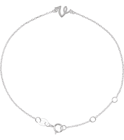 Brc957 Bracelet 14K White Initial V 6 12-7 12 In Polished Initial Bracelet