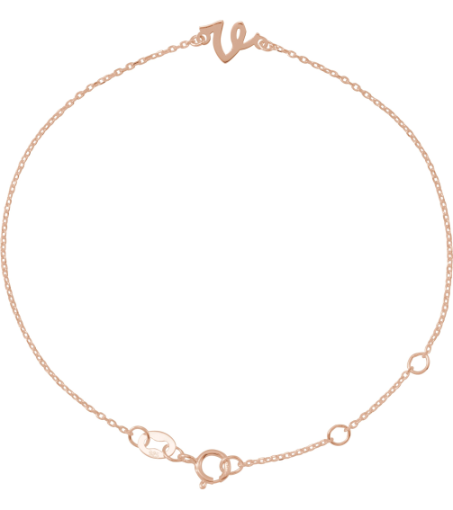 Brc957 Bracelet 14K Rose Initial V 6 12-7 12 In Polished Initial Bracelet