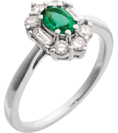 689138 Ring Set 14K White Lab-Grown Emerald Oval 6 X 4 Mm Natural Diamond Polished Lab-Grown Emerald And 38 Ctw Natural Diamond Ring
