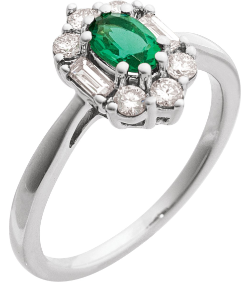 689138 Ring Set 14K White Lab-Grown Emerald Oval 6 X 4 Mm Natural Diamond Polished Lab-Grown Emerald And 38 Ctw Natural Diamond Ring