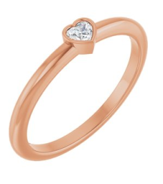 126121 Ring Set 14K Rose Natural Diamond Heart 2.7 X 3 Mm Polished 110 Ct Natural Diamond Stackable Ring