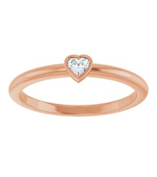 126121 Ring Set 14K Rose Natural Diamond Heart 2.7 X 3 Mm Polished 110 Ct Natural Diamond Stackable Ring