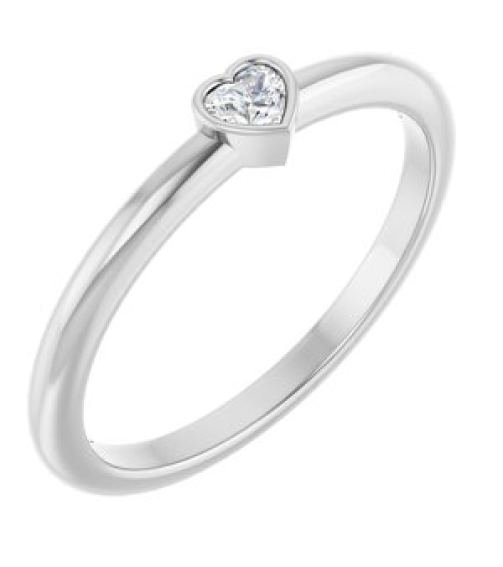 126121 Ring Set 14K White Natural Diamond Heart 2.7 X 3 Mm Polished 110 Ct Natural Diamond Stackable Ring