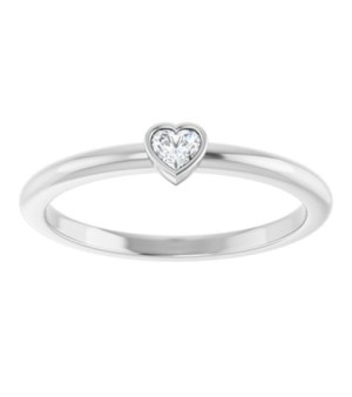 126121 Ring Set 14K White Natural Diamond Heart 2.7 X 3 Mm Polished 110 Ct Natural Diamond Stackable Ring