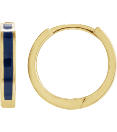 689146 Earring 14K Yellow Blue Enamel 12.1 Mm 2 Mm Pair Hinged Polished Navy Blue Enamel Hoop Earrings