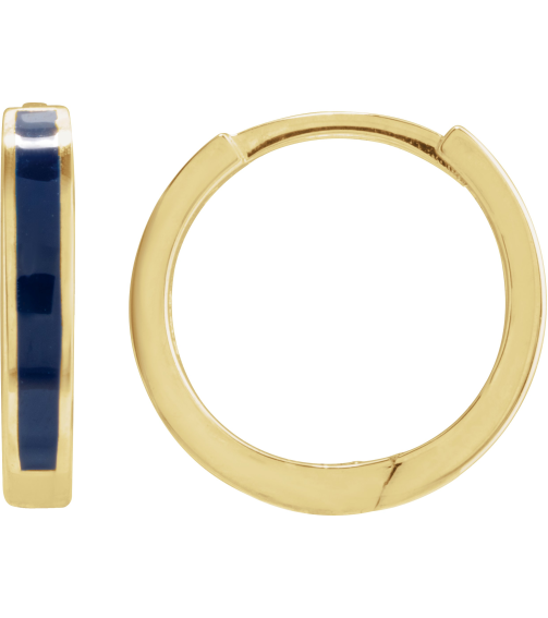 689146 Earring 14K Yellow Blue Enamel 12.1 Mm 2 Mm Pair Hinged Polished Navy Blue Enamel Hoop Earrings